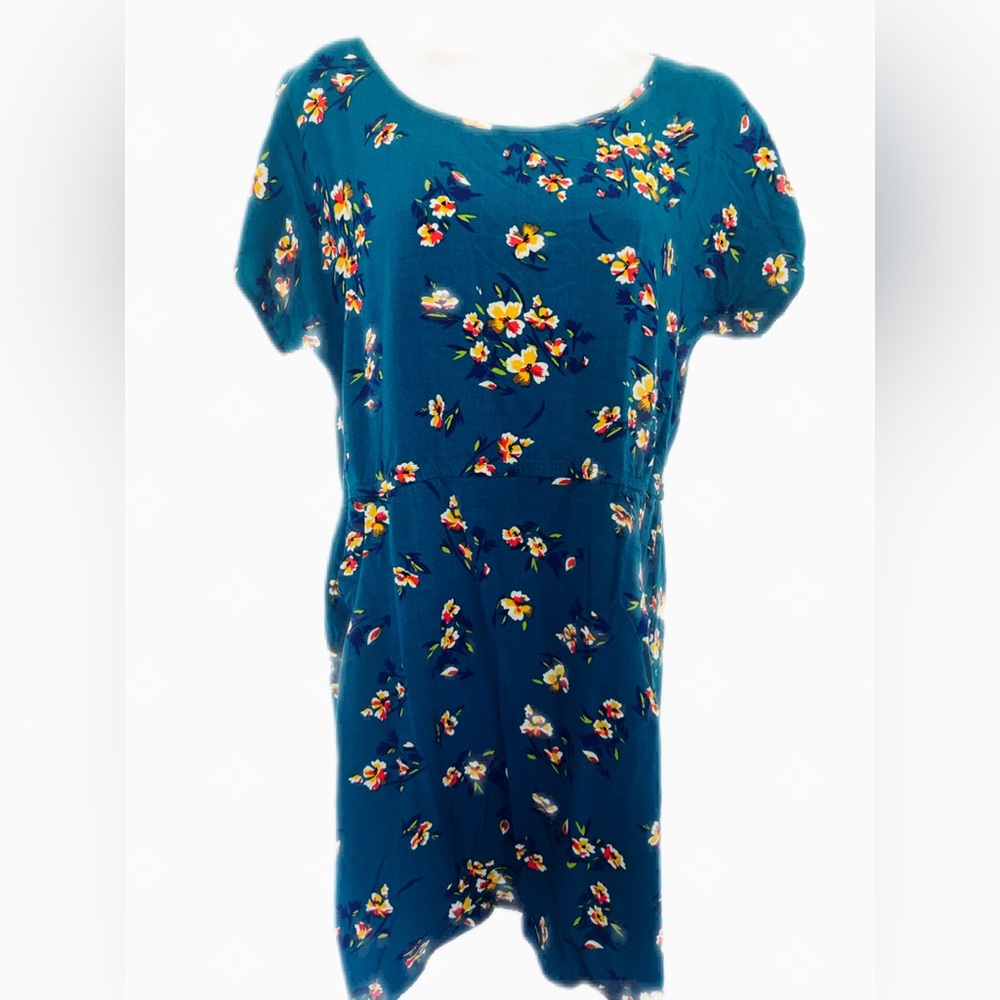 Dark Teal Floral MIDI Dress Batwing with Pocket